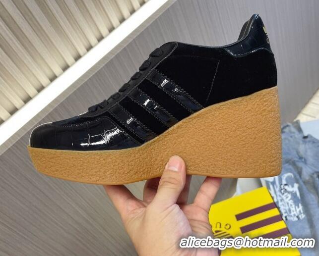 Pretty Style adidas x Gucci Wedge Platform Sneakers 9cm in Black Patent Leather 0718102