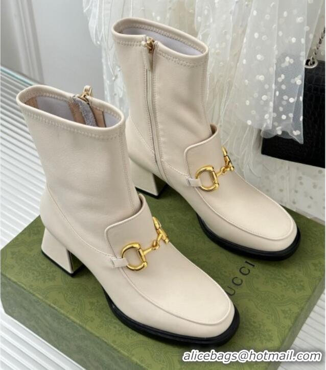 Durable Gucci Leather Short Boots with Horsebit 5.5cm White 718103