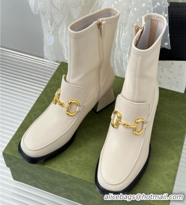 Durable Gucci Leather Short Boots with Horsebit 5.5cm White 718103