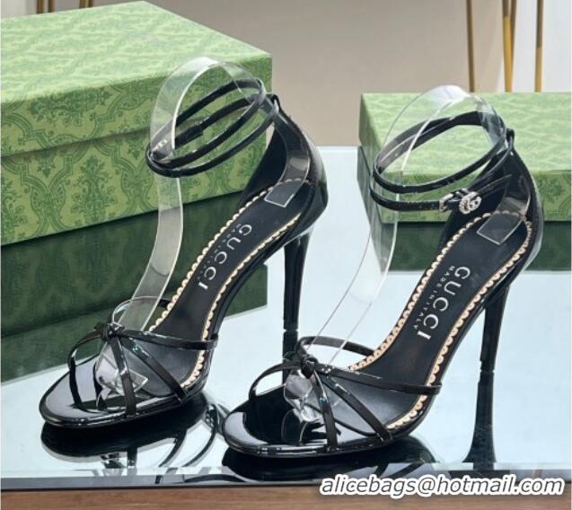 Top Design Gucci Strappy High Heel Sandals 8.5cm in Patent Leather Black 0718106