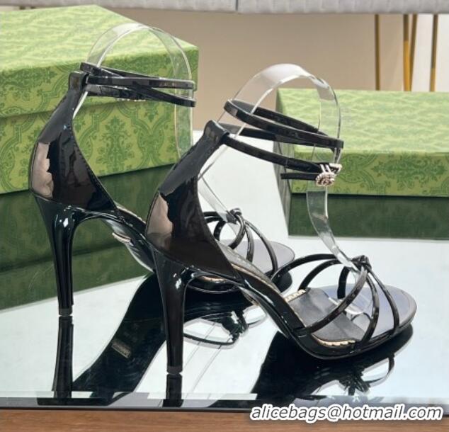 Top Design Gucci Strappy High Heel Sandals 8.5cm in Patent Leather Black 0718106