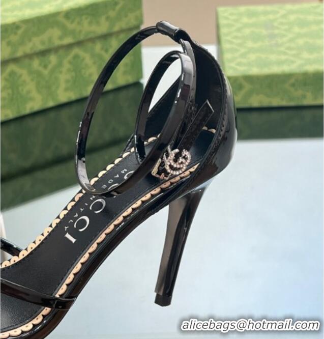 Top Design Gucci Strappy High Heel Sandals 8.5cm in Patent Leather Black 0718106