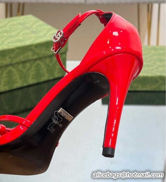 Low Cost Gucci Strappy High Heel Sandals 8.5cm in Patent Leather Red 0718107