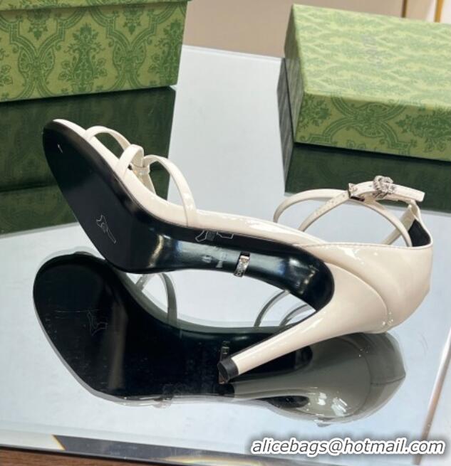 Purchase Gucci Strappy High Heel Sandals 8.5cm in Patent Leather White 718108