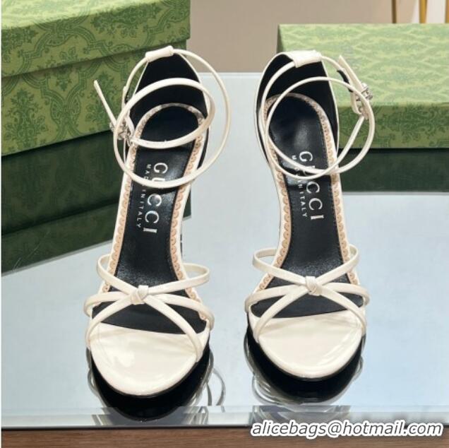 Purchase Gucci Strappy High Heel Sandals 8.5cm in Patent Leather White 718108