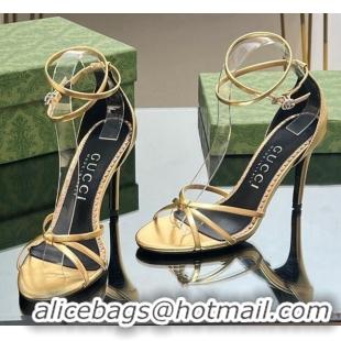 Luxurious Gucci Strappy High Heel Sandals 8.5cm in Patent Leather Gold 0718109