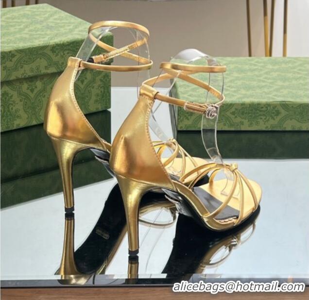 Luxurious Gucci Strappy High Heel Sandals 8.5cm in Patent Leather Gold 0718109