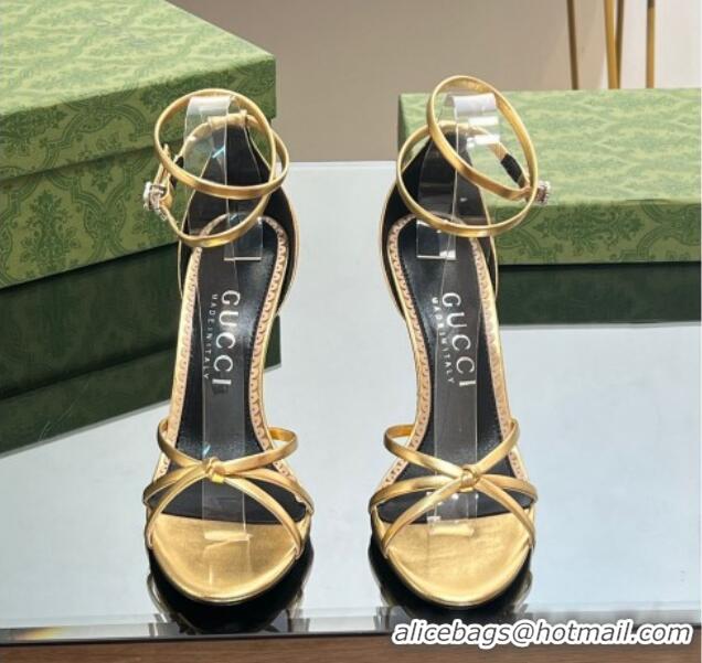 Luxurious Gucci Strappy High Heel Sandals 8.5cm in Patent Leather Gold 0718109