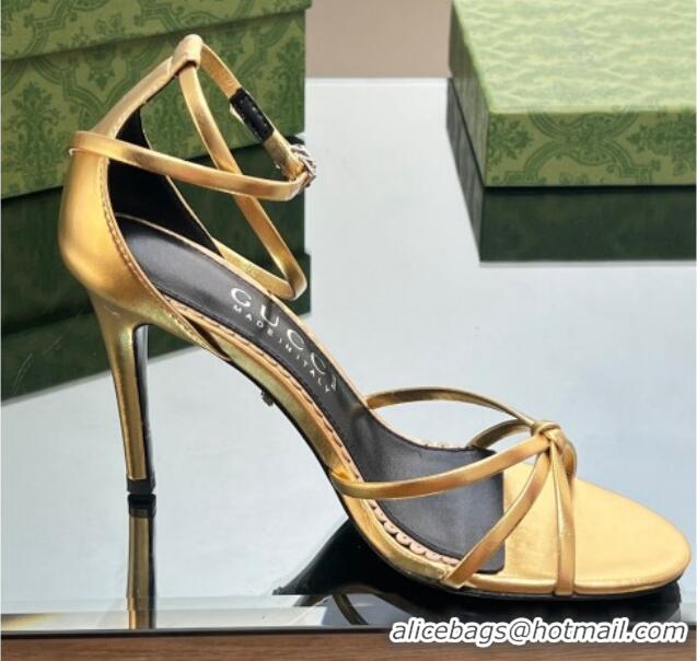 Luxurious Gucci Strappy High Heel Sandals 8.5cm in Patent Leather Gold 0718109