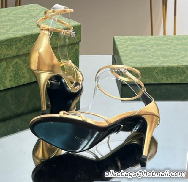 Luxurious Gucci Strappy High Heel Sandals 8.5cm in Patent Leather Gold 0718109