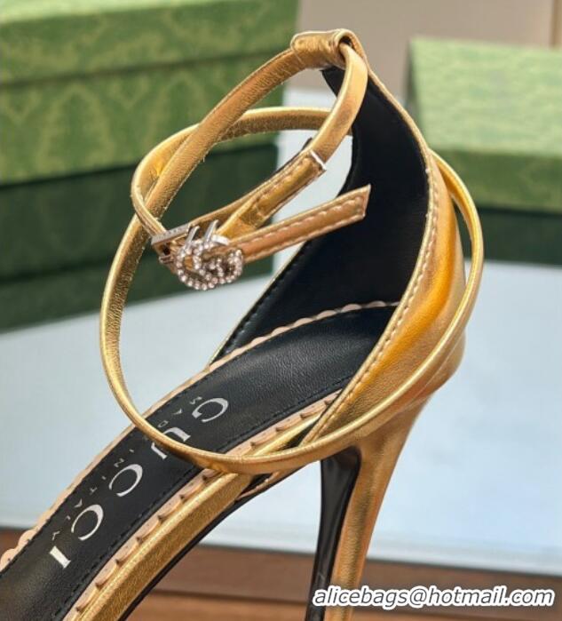 Luxurious Gucci Strappy High Heel Sandals 8.5cm in Patent Leather Gold 0718109