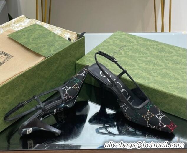 Good Product Gucci Crystal GG Mesh Slingback Pumps 7.5cm Black 0718110