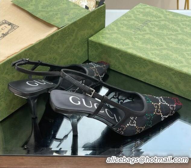 Good Product Gucci Crystal GG Mesh Slingback Pumps 7.5cm Black 0718110