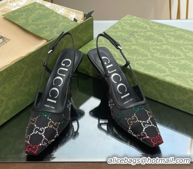 Good Product Gucci Crystal GG Mesh Slingback Pumps 7.5cm Black 0718110