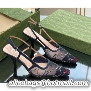 Classic Hot Gucci Crystal GG Mesh Slingback Pumps 7.5cm Black/Multicolor 718112