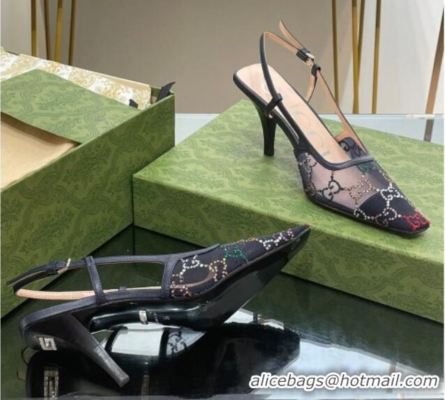 Classic Hot Gucci Crystal GG Mesh Slingback Pumps 7.5cm Black/Multicolor 718112