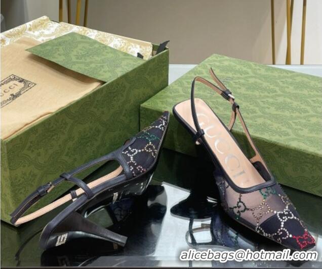 Classic Hot Gucci Crystal GG Mesh Slingback Pumps 7.5cm Black/Multicolor 718112