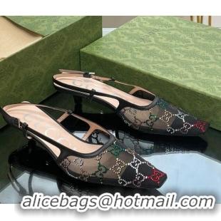 Discount Gucci Crystal GG Mesh Slingback Pumps 3.5cm Black 718111