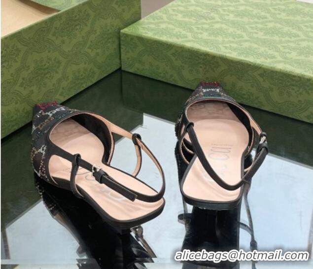 Discount Gucci Crystal GG Mesh Slingback Pumps 3.5cm Black 718111