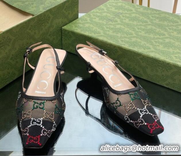 Discount Gucci Crystal GG Mesh Slingback Pumps 3.5cm Black 718111