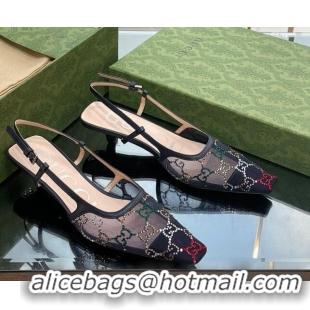 Sophisticated Gucci Crystal GG Mesh Slingback Pumps 3.5cm Black 718116