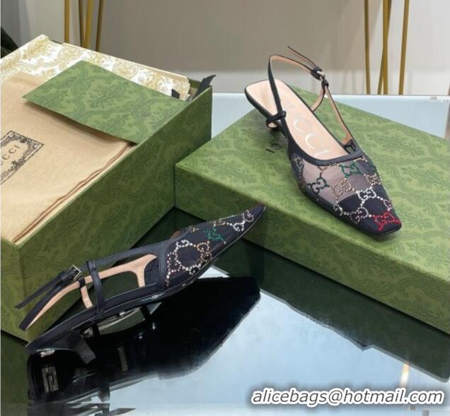 Sophisticated Gucci Crystal GG Mesh Slingback Pumps 3.5cm Black 718116