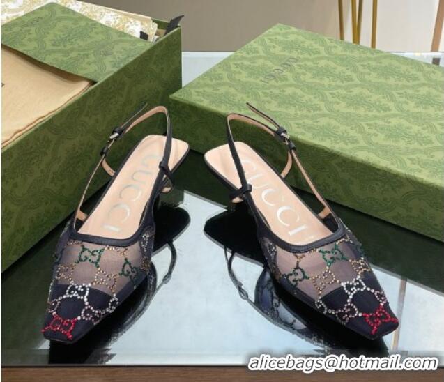 Sophisticated Gucci Crystal GG Mesh Slingback Pumps 3.5cm Black 718116