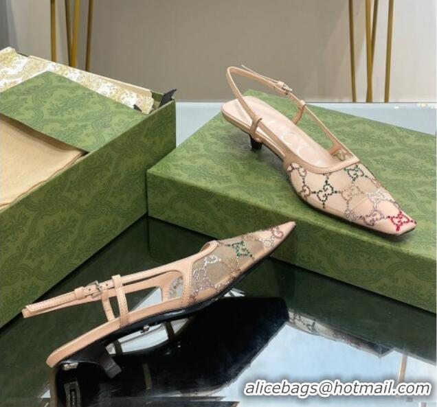 Good Product Gucci Crystal GG Mesh Slingback Pumps 3.5cm Nude 718117