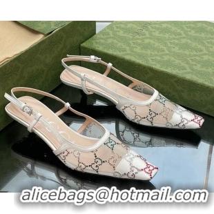 Hot Style Gucci Crystal GG Mesh Slingback Pumps 3.5cm White  718118