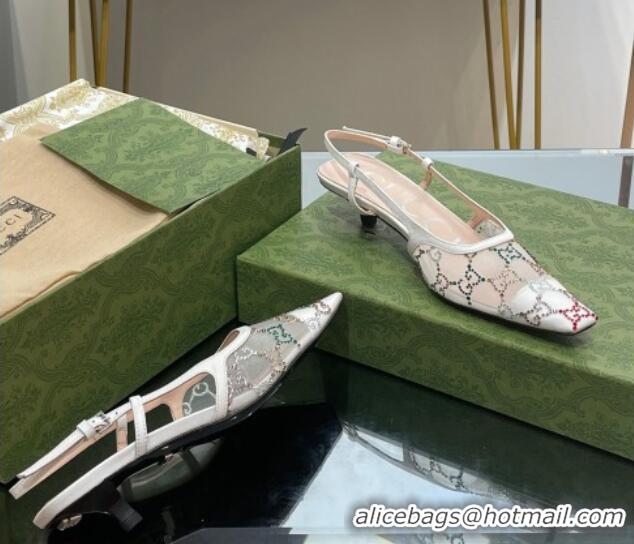 Hot Style Gucci Crystal GG Mesh Slingback Pumps 3.5cm White  718118