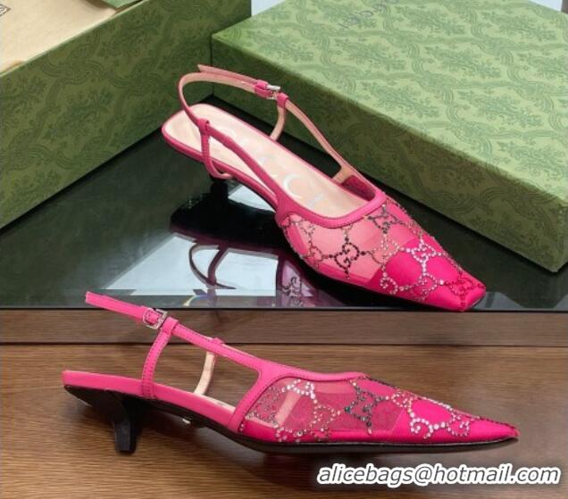 Stylish Gucci Crystal GG Mesh Slingback Pumps 3.5cm Pink 0718119