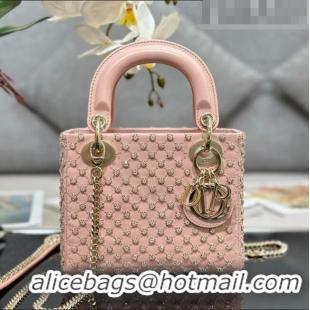 Top Quality Dior Lady Dior Mini Bag in Leather with Crystal Embroidery M0505 Light Pink 2023