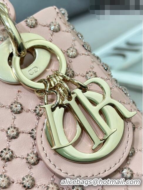 Top Quality Dior Lady Dior Mini Bag in Leather with Crystal Embroidery M0505 Light Pink 2023