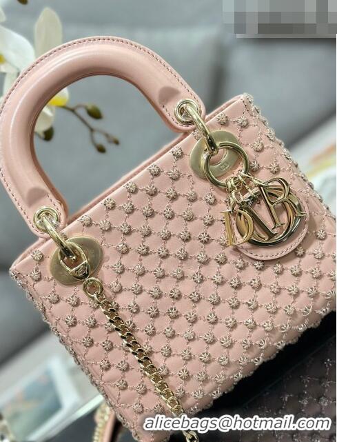 Top Quality Dior Lady Dior Mini Bag in Leather with Crystal Embroidery M0505 Light Pink 2023