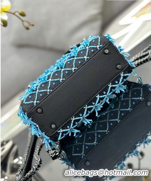 Unique Grade Dior Lady Dior Mini Bag in Leather with Beads Tassel M0505 Blue/Black 2023