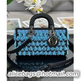 Promotional Dior Medium Lady D-Joy Bag with Beads Tassel M0540 Blue/Black 2023