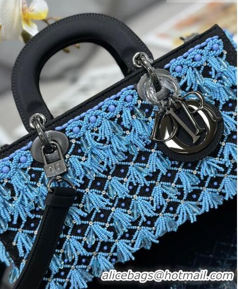 Promotional Dior Medium Lady D-Joy Bag with Beads Tassel M0540 Blue/Black 2023