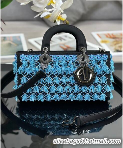 Promotional Dior Medium Lady D-Joy Bag with Beads Tassel M0540 Blue/Black 2023