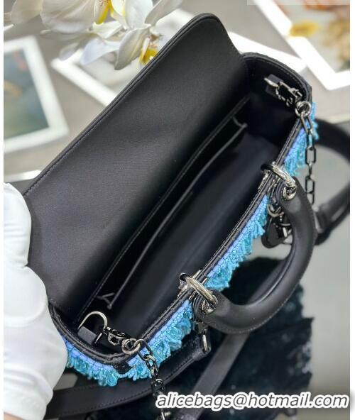 Promotional Dior Medium Lady D-Joy Bag with Beads Tassel M0540 Blue/Black 2023