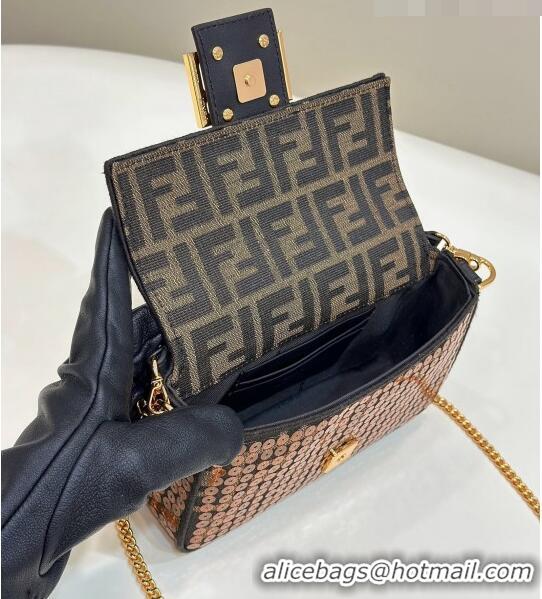 Super Quality Fendi Baguette Mini Bag in Brown FF Jacquard Fabric with sequins 8623S 2023