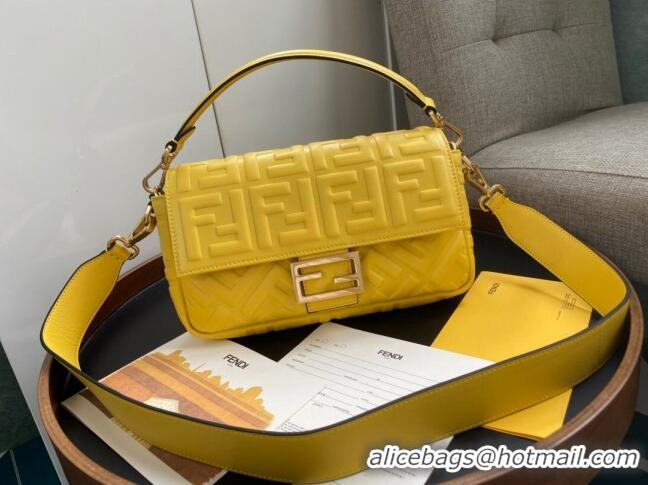 Low Cost Fendi Baguette Medium Nappa Leather Bag 600M85 Yellow 2023