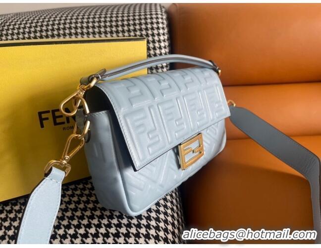 Unique Grade Fendi Baguette Medium Nappa Leather Bag 600M85 Light Blue 2023