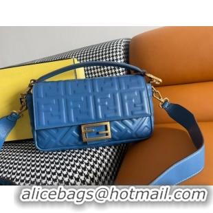 Famous Brand Fendi Baguette Medium Nappa Leather Bag 600M85 Blue 2023