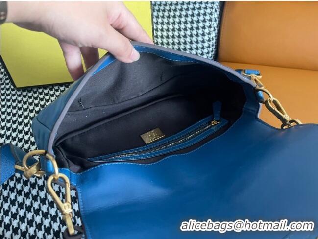 Famous Brand Fendi Baguette Medium Nappa Leather Bag 600M85 Blue 2023