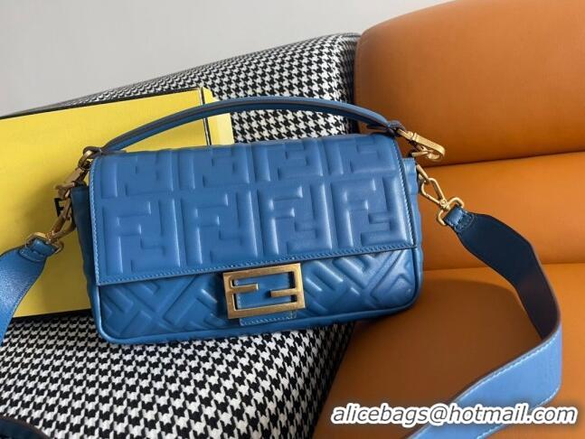 Famous Brand Fendi Baguette Medium Nappa Leather Bag 600M85 Blue 2023