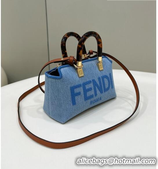 New Design Fendi By The Way Canvas Mini Boston Bag in 8570 Light blue denim 2023