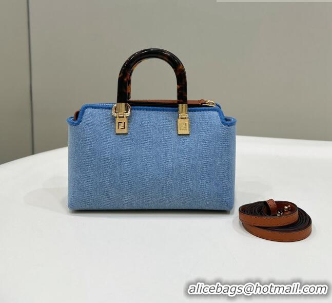 New Design Fendi By The Way Canvas Mini Boston Bag in 8570 Light blue denim 2023