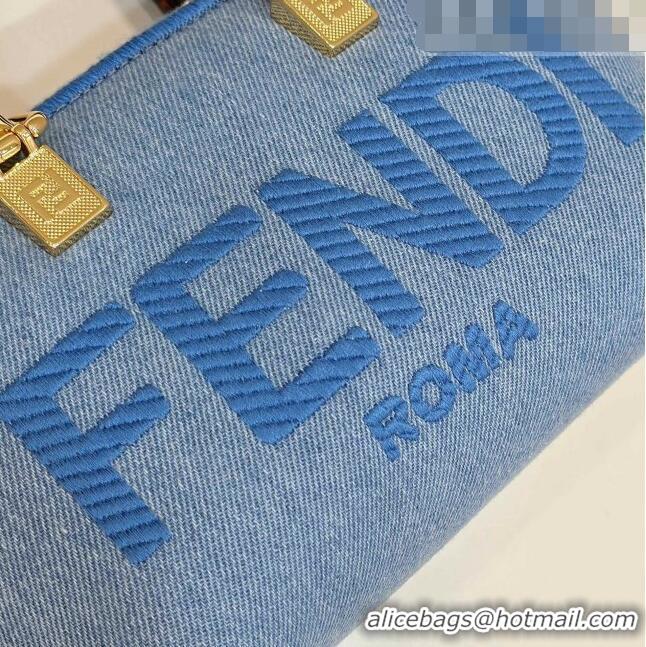 New Design Fendi By The Way Canvas Mini Boston Bag in 8570 Light blue denim 2023