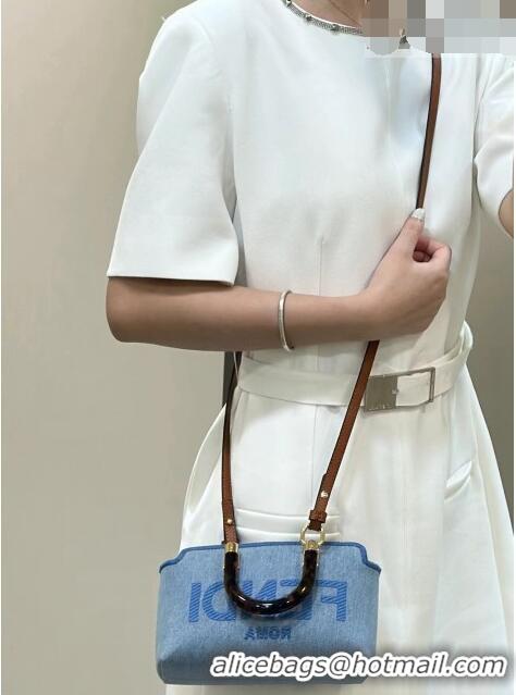 New Design Fendi By The Way Canvas Mini Boston Bag in 8570 Light blue denim 2023