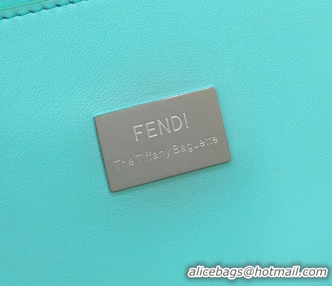 Super Quality Fendi Baguette Medium Leather Bag 80128 Tiffany Blue 2023